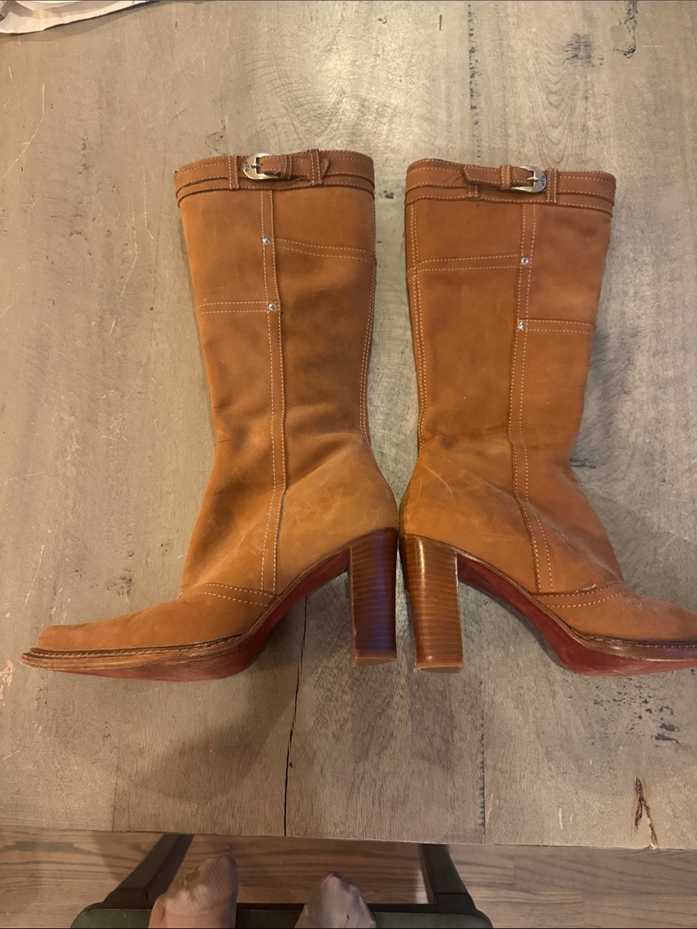 Donald J. Pliner Cognac Suede Mid-Calf Heeled Boots